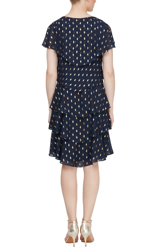 Sl Fashions Polka-Dot Tiered Shift Dress - Navy/Gold 10 - Image 2