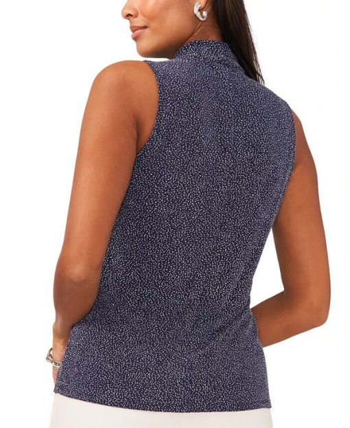 Msk Women's Sleeveless Crossover-Front Glitter Top - Navy Silver L - Image 2