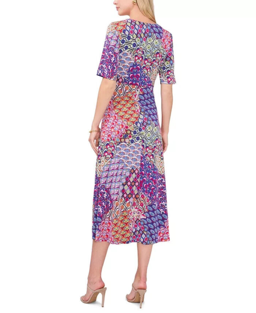 Msk Women's Mixed-Print Twist-Front MIDI Dress - Cobalt - Image 2