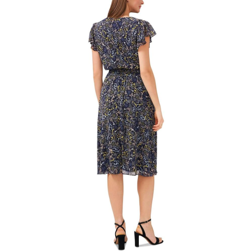 Msk Petite Printed Flutter-Sleeve MIDI Dress - Denim/Yellow PL - Image 2