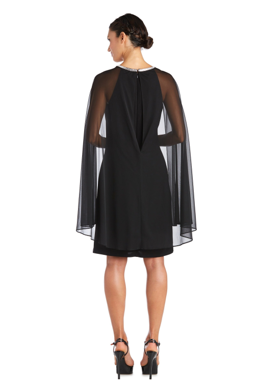 R & M Richards Women's Chiffon Cape Sleeve Dress, Black 10 - Image 2