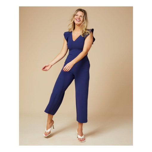 Rachel Rachel Roy Ruffled-Sleeve Cropped Jumpsuit - Navy S - Image 2