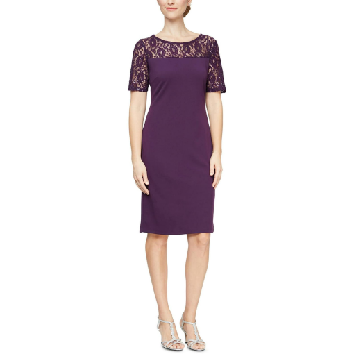 Sl Fashions Sequinned-Lace-Yoke Sheath Dress - Summer Plum 8 - Image 2