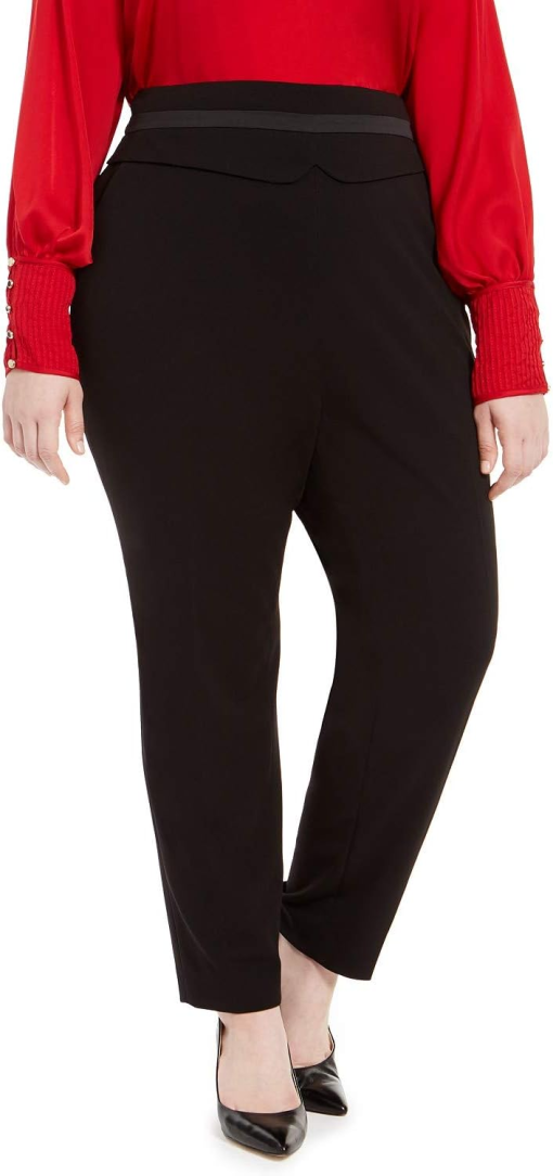 Calvin Klein Womens Black Zippered High Waist Wear to Work Straight Leg Pants Plus 22W - Image 2