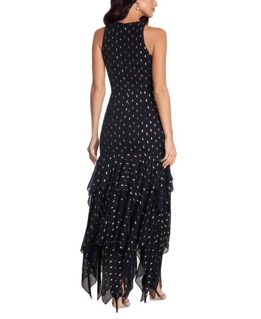 Betsy & Adam Women's Clip-Dot Handkerchief-Hem Gown - Black Silver 2. - Image 2