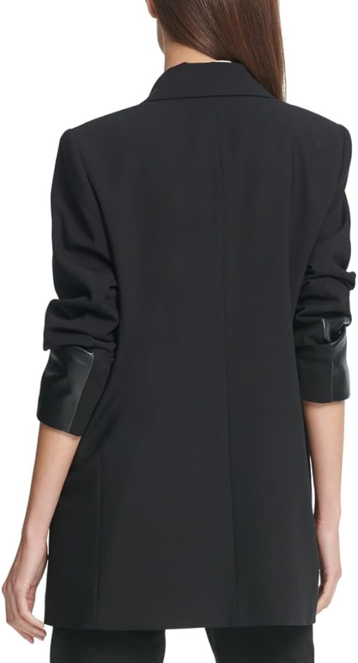 Dkny Petite Mixed-Media-Sleeve Open-Front Peak-Collar Blazer - Black 6P - Image 2