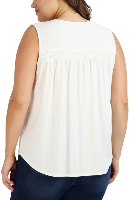 Jones New York Plus Size Smocked Split-Neck Top 3X - Image 2