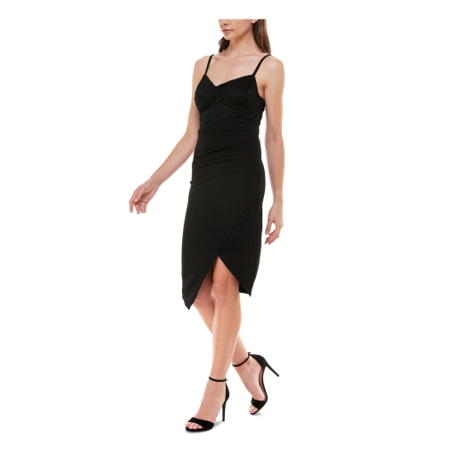 ALMOST FAMOUS Womens Black Spaghetti Strap Square Neck Cocktail Body Con Dress Juniors XL - Image 3