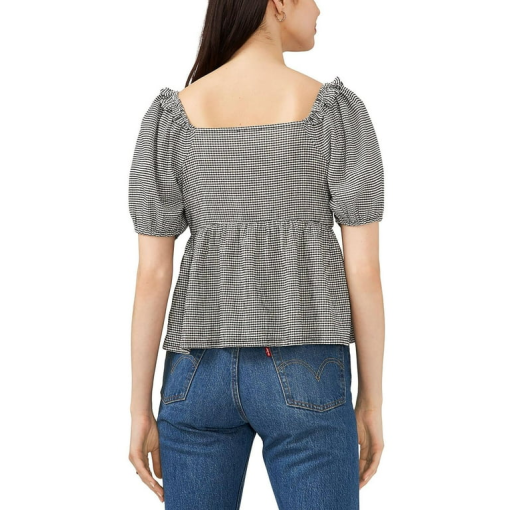 Riley & Rae Check Print Square Neck Peplum Top M - Image 2