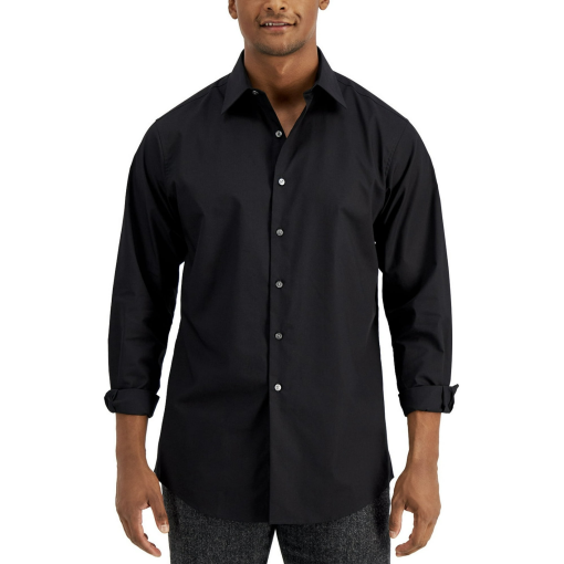 Alfani Men's Slim Fit 2-Way Stretch Performance Solid Dress Shirt, - Black 34-35 BIG - Image 3