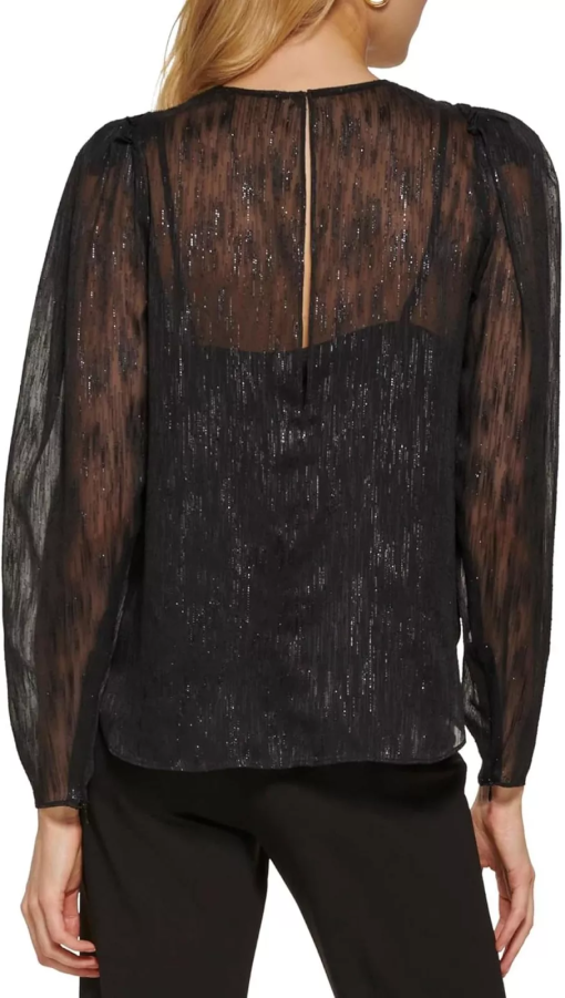 DKNY Women's Patterned Semi Sheer Blouse - Black - Size S - Image 2