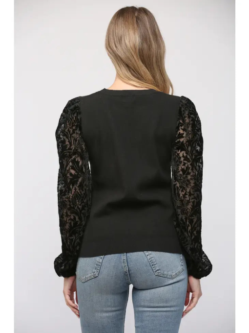 INC Women's Lace-Sleeve Blouse, - Deep Black S - Image 2