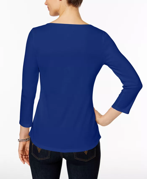 Charter Club Petite Pima Cotton Button-Shoulder Top,  - Modern Blue P/M - Image 2