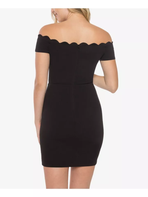 B Darlin Juniors' Off-the-Shoulder Scalloped Bodycon Dress - Black 13/14 - Image 2