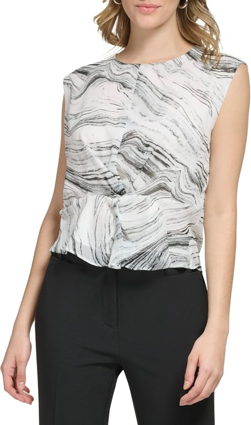 Calvin Klein Women's Printed Sleeveless Twist-Front Blouse M - Image 2