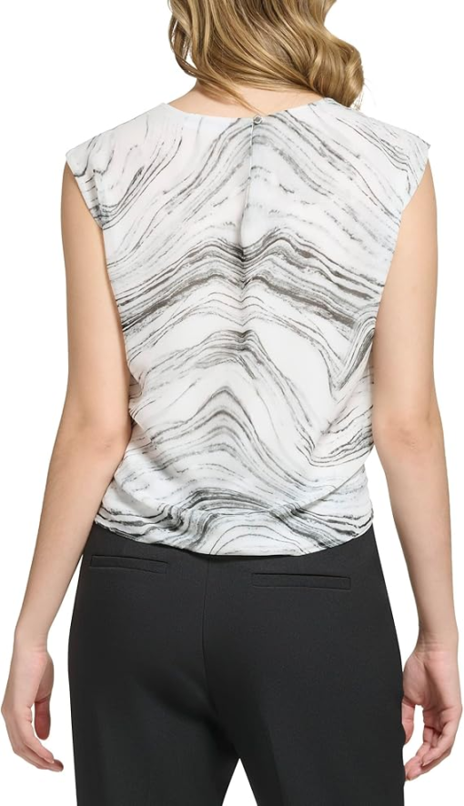 Calvin Klein Women's Printed Sleeveless Twist-Front Blouse M - Image 3