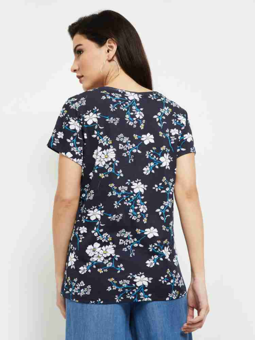 Zac & Rachel Short Sleeve Ditsy Floral Top - Black/Multi M - Image 2