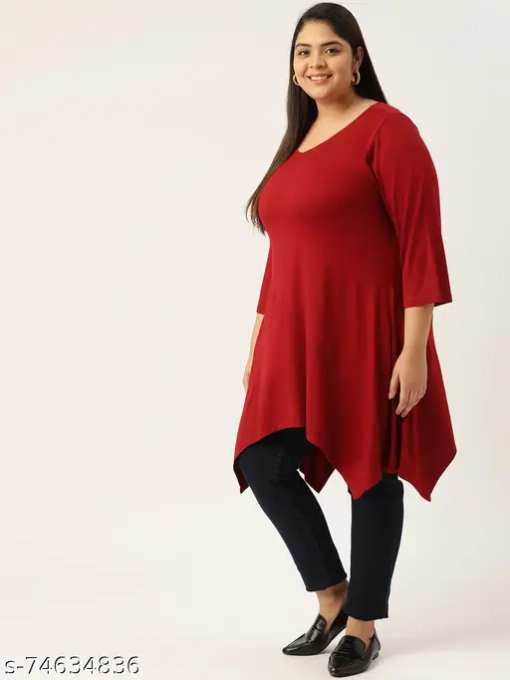 White Mark Women's Plus Size Makayla Tunic Top, Red - 1XL - Image 3