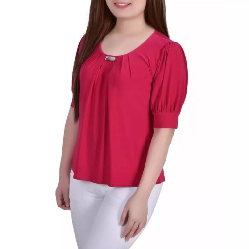 NY Collection Women's Puff Sleeve Tee Blouse M - Image 3