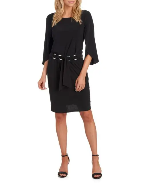 MSK Womens Tulip-Sleeve Belted Dr Black L