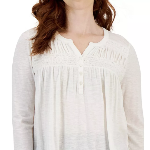 Style & Co Petite Knit Smocked Long-Sleeve Top, PXL - Image 3