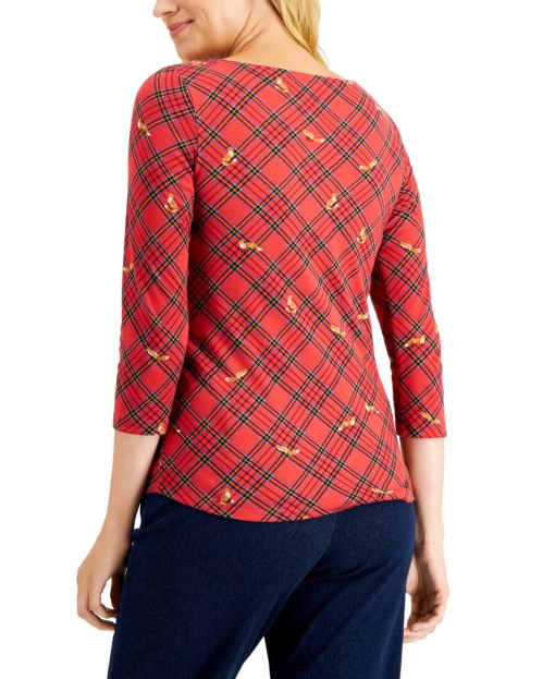 Charter Club RAVISHING RED Women S Fox Print Plaid Top L - Image 2