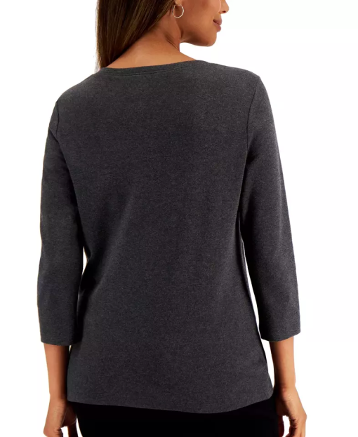 Karen Scott Petite 3/4-Sleeve Henley Shirt, SM - Image 3