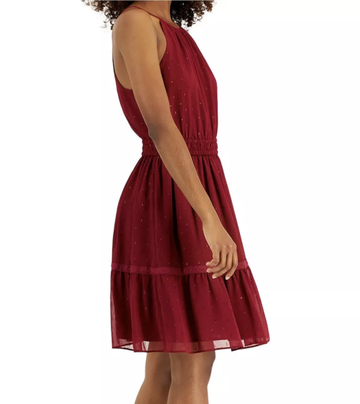 INC Women's Clip-Dot Tiered Halter Mini Dress, - Ruby M - Image 3