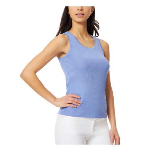 JONES NEW YORK Women's Blue Ribbed Pull-on Sleeveless Scoop Neck Tank Top XL - Image 4