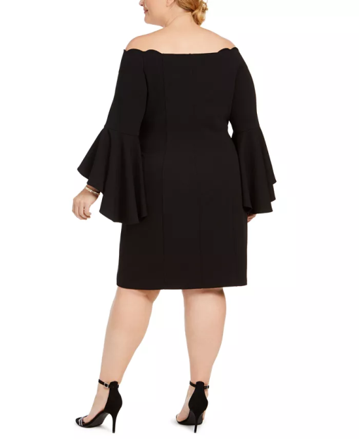 MSK WOMEN Women's Black Bell Sleeve Off Shoulder Knee Length Fit + Flare Dress Plus 2X - Image 3