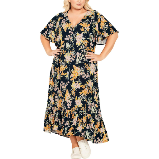 City Plus Size Sasha Flutter Sleeve Maxi Dress - Wildflower 18 - Image 2