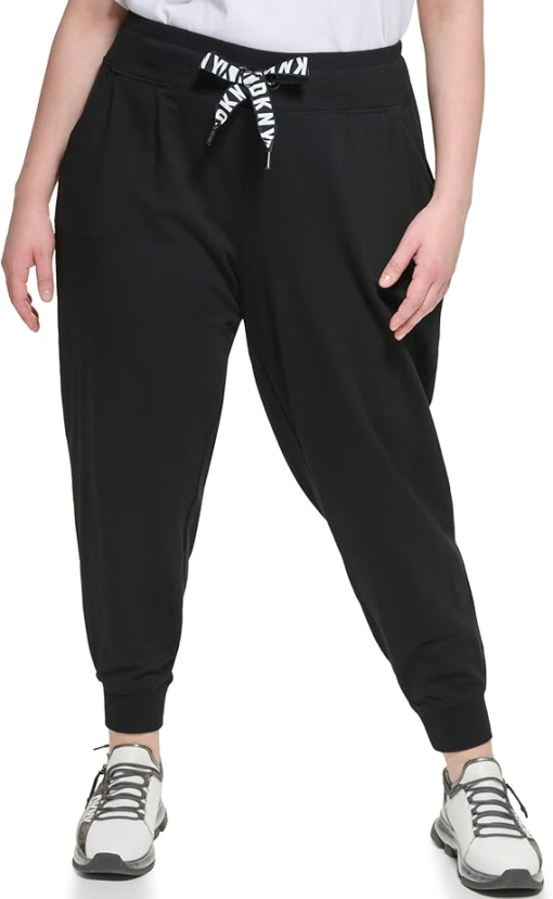 Dkny Sport Women's Black Pocketed Logo Drawstring Jogger Cuffed Pants Plus 3X - All - Image 2