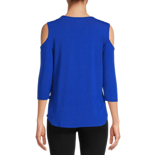 JM Collection Women's Cold Shoulder Top Blue Size L - Image 3