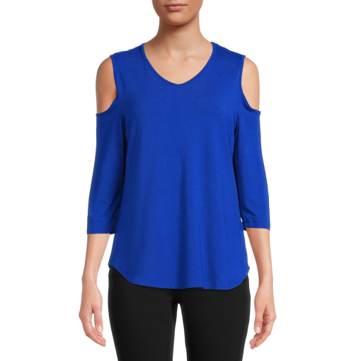 JM Collection Women S Cold Shoulder Top Blue Size Large - Image 2