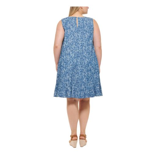 Tommy Hilfiger Womens Blue Floral Sleeveless Jewel Neck Knee Length Shift Dress Plus 20W - Image 3