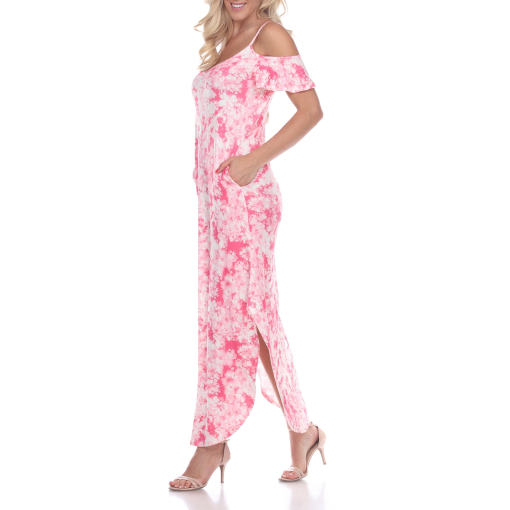 White Mark Women's Cold Shoulder Tie-Dye Maxi Dress, Pink, Large - Image 4