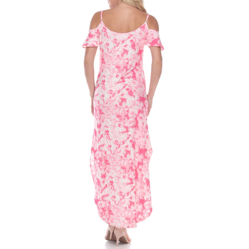 White Mark Women's Cold Shoulder Tie-Dye Maxi Dress, Pink, Large - Image 3