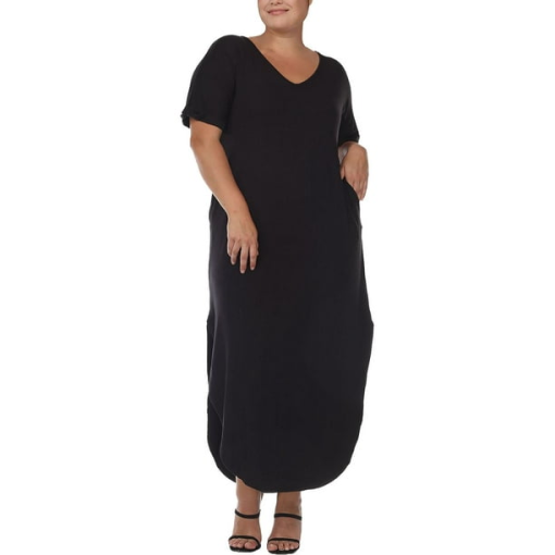 White Mark Women's Plus Size Short Sleeve V-Neck Maxi Dress, Black, 1XL - Image 2