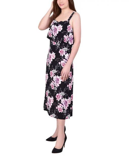 NY Collection Women's Wide Strap with Bodice Overlay Sundress - Black-Pink Floral M - Image 2