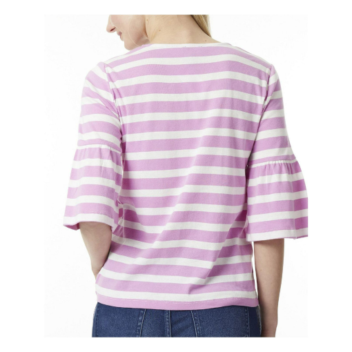 JONES NEW YORK Womens Pink Striped Bell Sleeve Round Neck Top S - Image 2