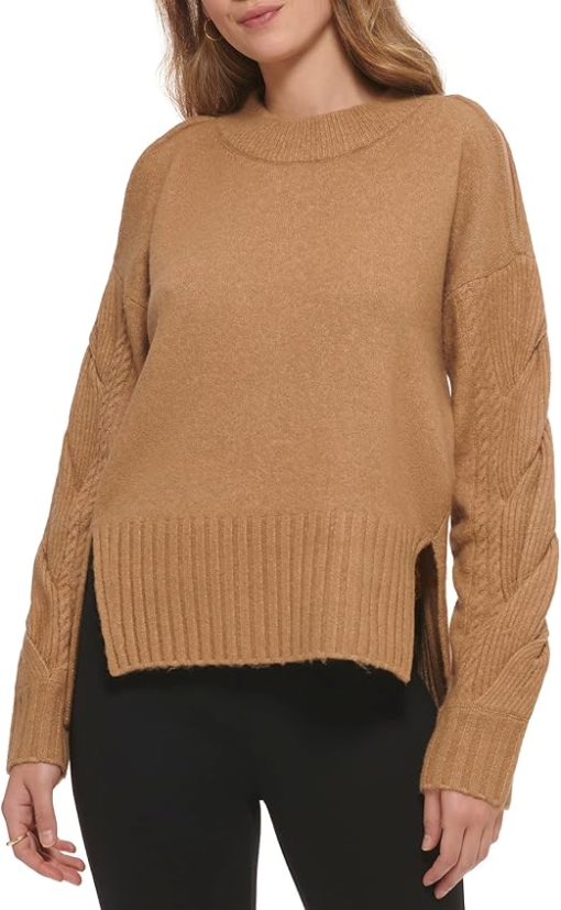 DKNY Women's Cold-Shoulder Sweater in Brown Spandex/Polyester XXS - Image 2