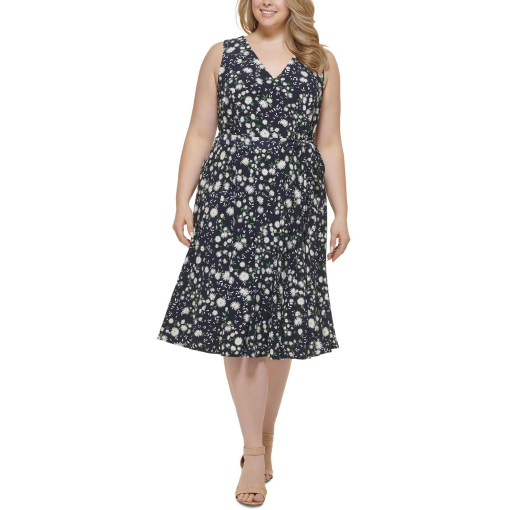 Tommy Hilfiger Plus Size Floral-Print Fit & Flare Dress - Sky Captain/ivory 20W - Image 2