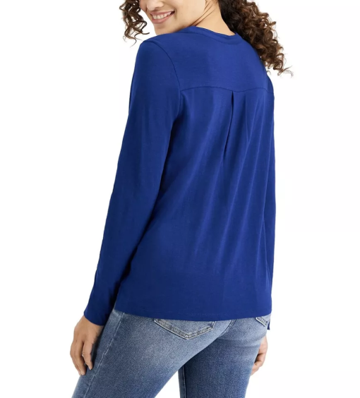 Style & Co Women Cotton Henley Top Dark Blue Size Petite Medium - Image 3