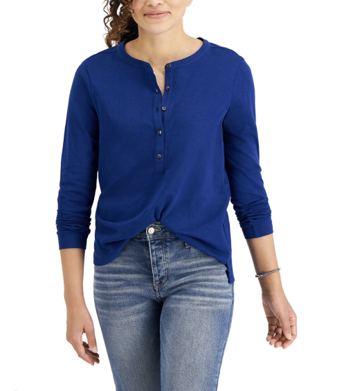 Style & Co Buttoned Solid Knit Top, Created for Macy's PS - Image 2