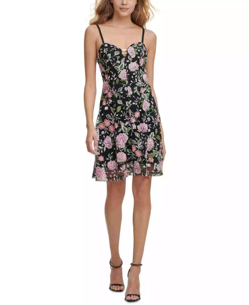 Guess Women's Floral Embroidered Sweetheart Mini Dress - Size 4 - Image 2