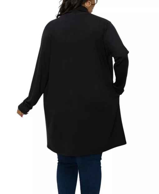 Coin 1804 Plus Size Draped Flyaway Cardigan Duster Knit Top - Black 2X - Image 2