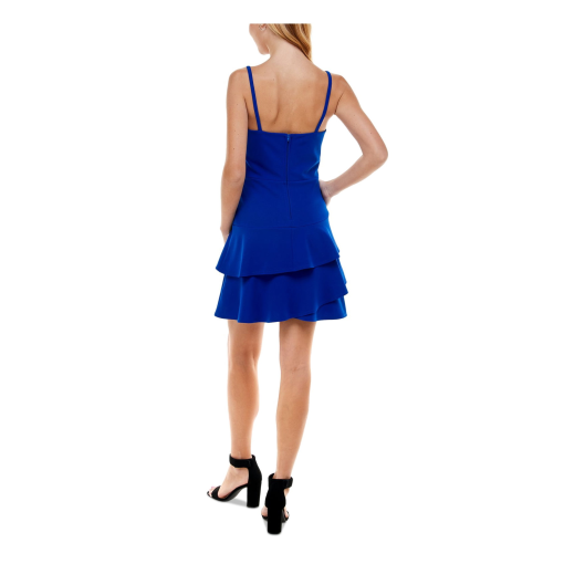 Crystal Dolls Women's Blue Stretch Zippered Ruffled Scuba Crepe Tiered Spaghetti Strap Square Neck Short Party Fit Flare Dress Juniors 9 - All - Image 3