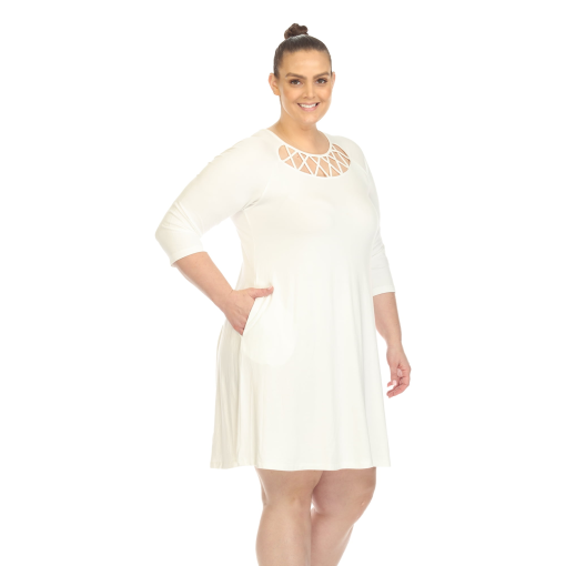 White Mark Women's Criss-Cross Neck Quarter Sleeve Swing Dress with Pockets 2XL - Image 2