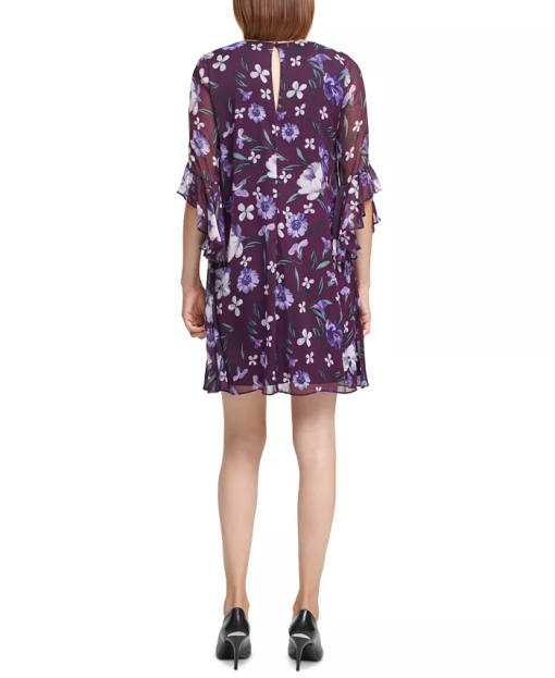 Calvin Klein Women's Shift Dress Sheer Floral - Aubergine 10 - Image 2