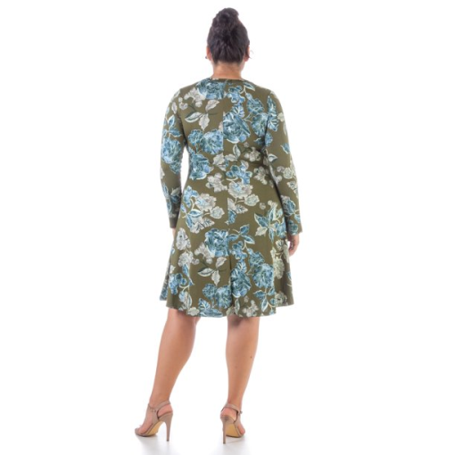 24seven Comfort Apparel Plus Size Knee Length T-shirt Dress - Green, Blue Multi 3 X - Image 2